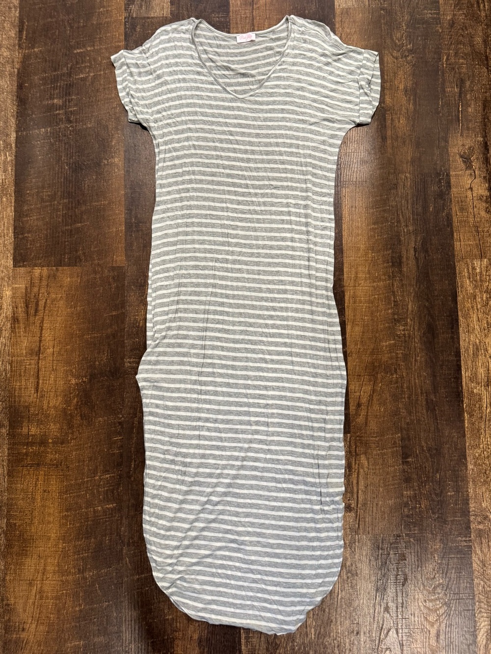Pink lily grey and white striped tshirt v neck maxi dress